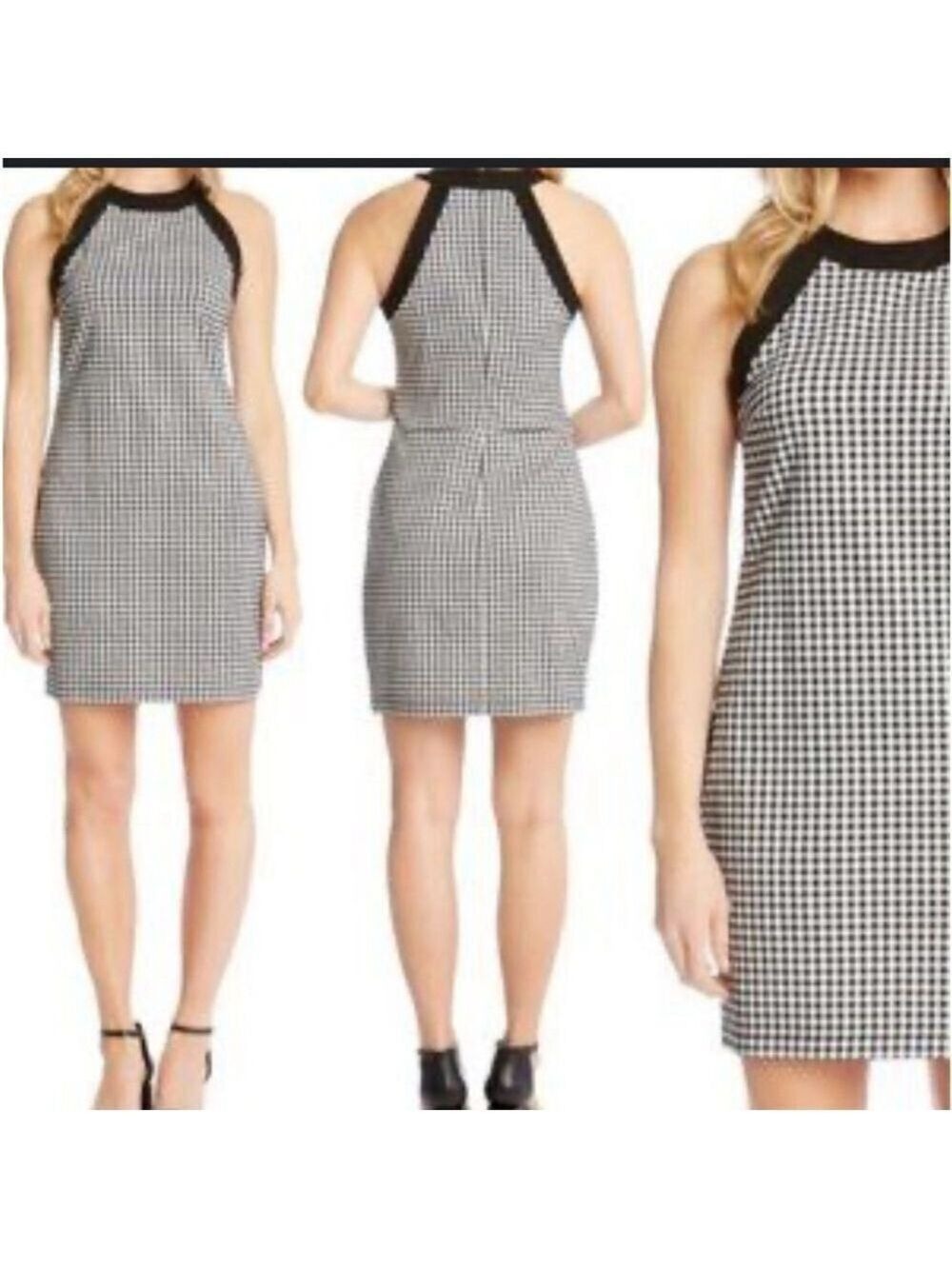 New NWT Ann Taylor Black White Check Straight Sheath Career Dress Women’s XSP